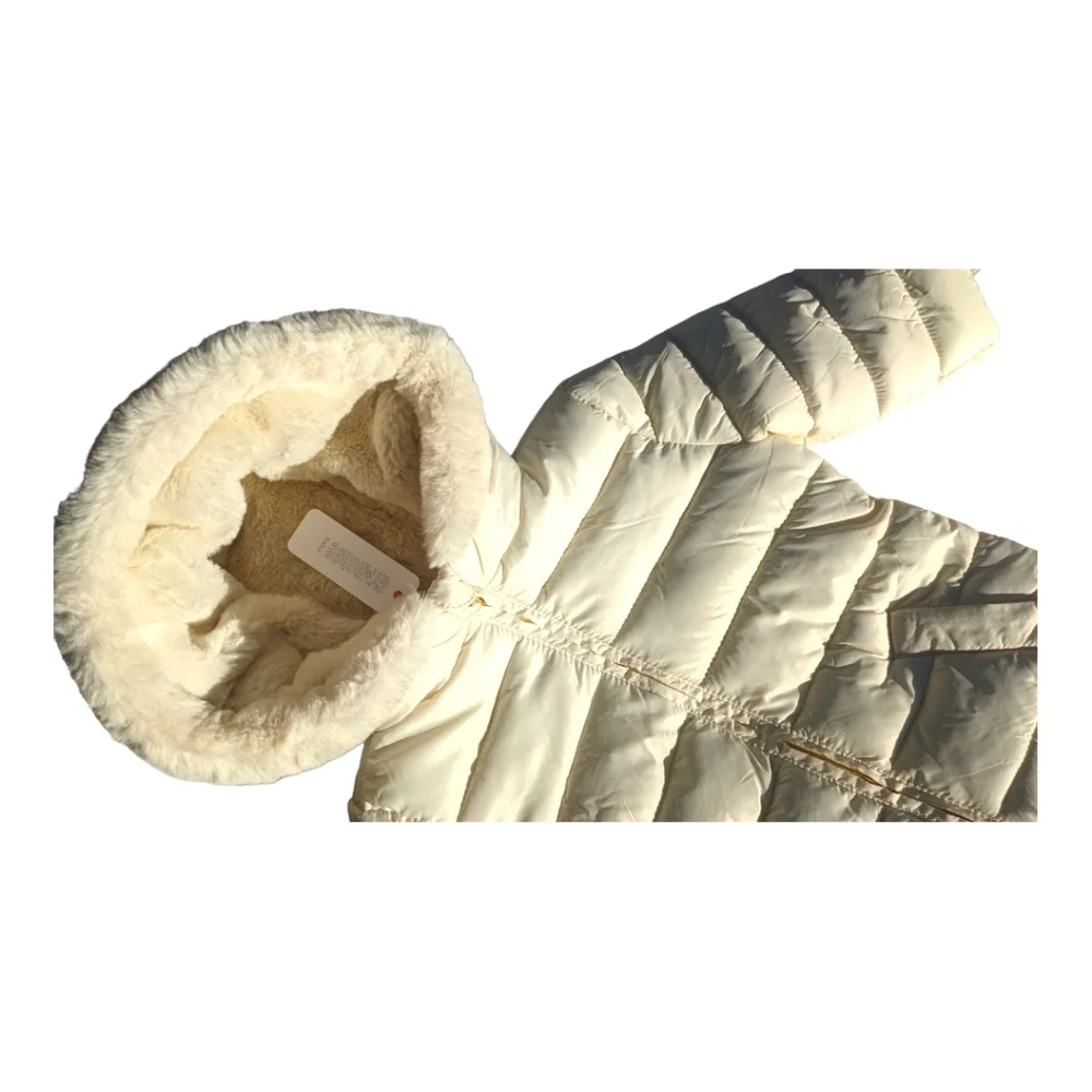 Gymboree Girls 12-18m Faux Fur Cream/White Puffer Jacket w/ Gold Zipper - Picture 3 of 6